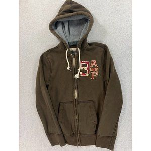 Abercrombie & Fitch Brown Zip-Up Hoodie with Red Lettering